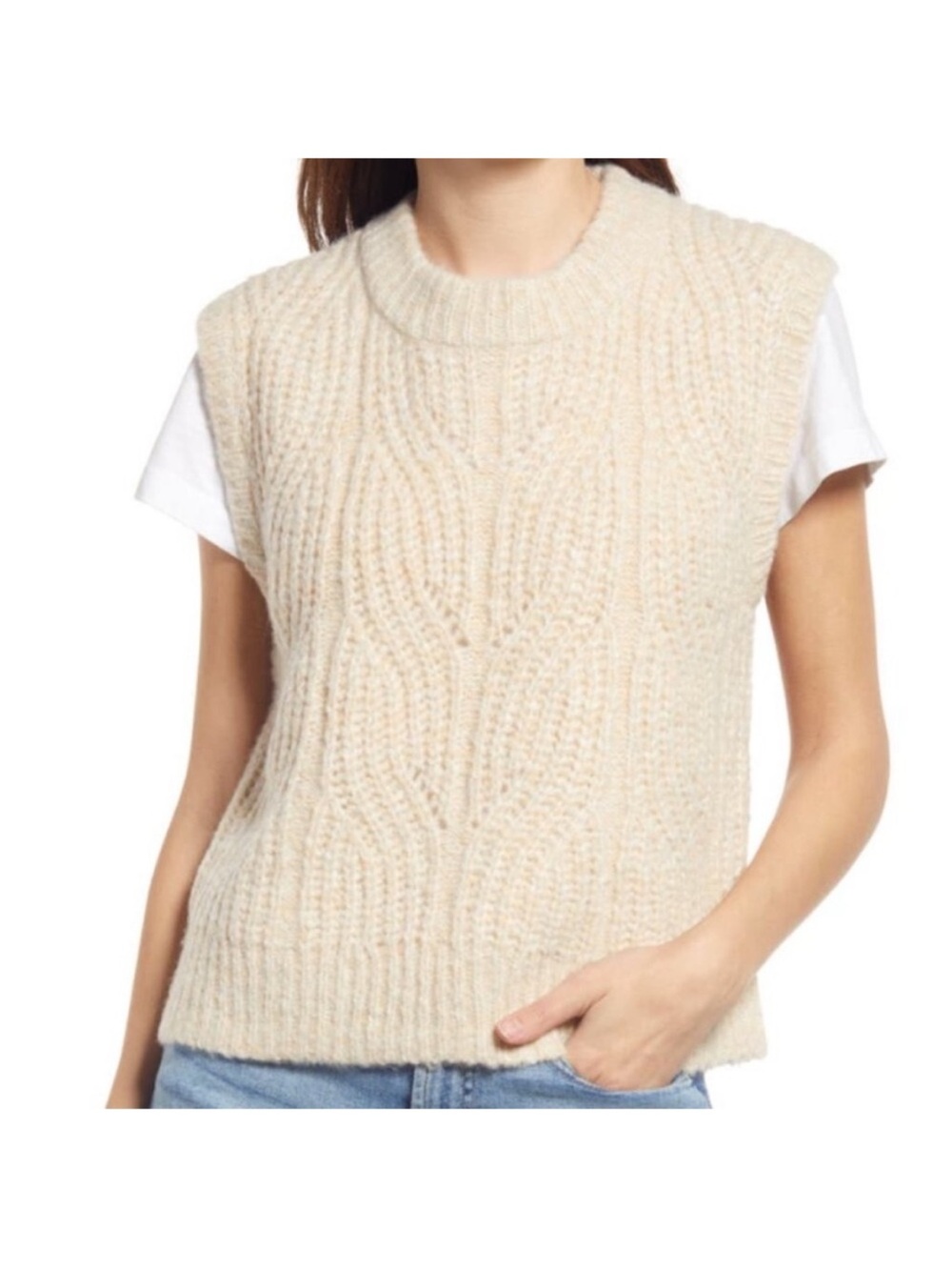 Madewell Cream Cable Knit Sleeveless Sweater Vest
